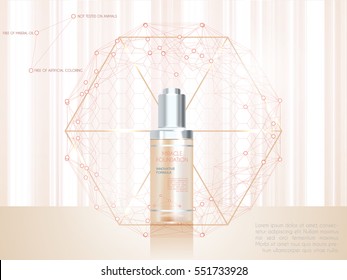 Skin Facial Serum Toner Cream Bottle Template. Glass Treatment  3D illustration. Anti-age Cosmetic Ads Concept 