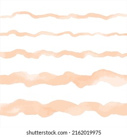 Skin, flesh color, light rose beige watercolor vector wavy long brush strokes, uneven lines, stripes, doodle streaks. Hand drawn watercolour paint design elements set, text backgrounds collection.
