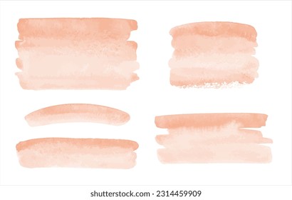 Skin, flesh color, light rose beige watercolor vector brush strokes, stripes set. Banners collection, rectangle shape. Painted watercolour stains textures. Aquarelle templates, text backgrounds.