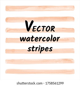 Skin, flesh color, rose beige watercolor vector stripes set. Hand drawn watercolor streaks, long brush strokes, smears, ribbons, wide lines, bars. Text background, banner, graphic design elements.