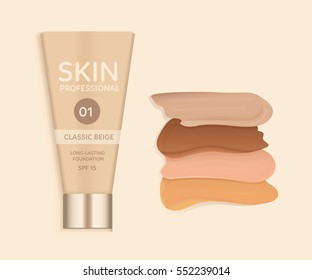 Skin foundation cream and different tones. Vector illustration.