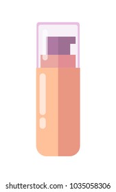 Skin foundation in glass glossy bottle with convenient dispenser and transparent cover isolated cartoon flat vector illustration on white background.