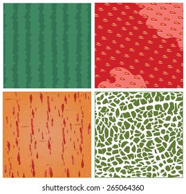 skin of fruit texture vector set, healthy food pattern background of water lemon, strawberry, apple and cantaloupe