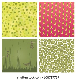 skin of fruit texture vector set, healthy food pattern background of coconut, custard apple, grapefruit and dragon fruit