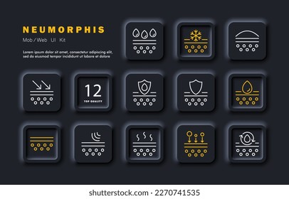 Skin healing icon set. Skin care, moisturizing, Korean cosmetics, delicate skin, cosmetics. Skin healing cocnept. Neomorphism style. Vector line icon for business
