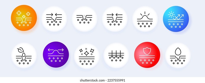 Icono de línea de sanación de la piel. Lesiones traumáticas, gel de afeitar, proceso de curación, humedad, cuidado de la piel, protección solar. Concepto de cuidado de la piel. Estilo neomorfista. Icono de línea de vector para empresas