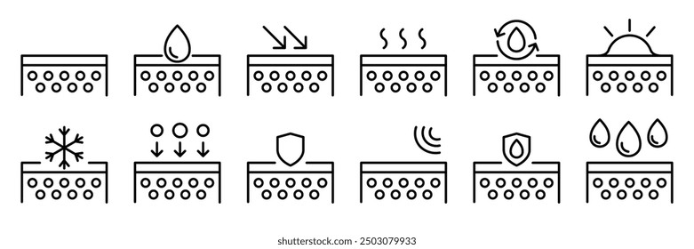 Skin healing line icon set. Injury, disinfection, treatment, skin strengthening, skin care, sun protection. Skin care concept. Vector illustration.