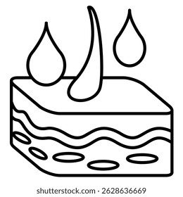 Skin Hydration Symbol dargestellt durch Haut, Wasser Tröpfchen Linie Stil.