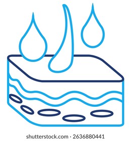 Skin Hydration icon represented by skin, water droplets Dual Line style.