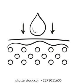 Skin hydration line icon. Skin layers with waterdrop and arrows. Vector