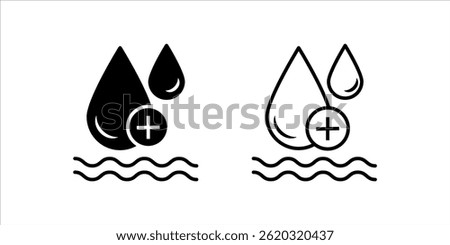 Skin hydration line outline icon set, vector illustration on white background.