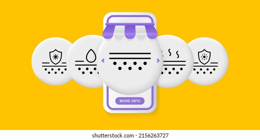 Skin hydration set icon. Skin care cream, pore cleaning, acne protection. Moisturizing the skin. UI phone app screens with people. Vector line icon for Business and Advertising