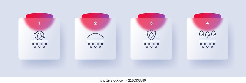 Skin hydration set icon. Skin care cream, sunscreen, pore cleaning, acne protection. Moisturizing the skin. Glassmorphism style. Vector line icon for Business and Advertising