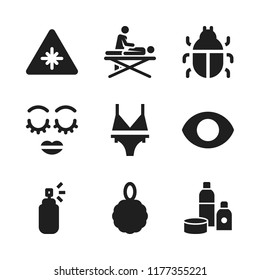 skin icon. 9 skin vector icons set. eye, massage and eyelash icons for web and design about skin theme