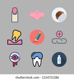 skin icon set. vector set about tooth, attachment, nail and highlighter icons set.