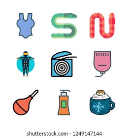 skin icon set. vector set about edema, bodysuit, snake and dental floss icons set.