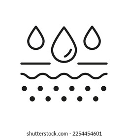 Skin Layer Absorb Water Drop Outline Icon. Moisture Skin Line Icon. Anti Dry Skincare. Moisturizing Face and Body Skin Linear Pictogram. Editable Stroke. Isolated Vector Illustration.