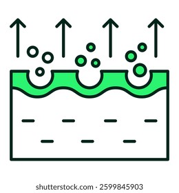 Skin layer with arrows icon representing exfoliation, skincare routine, and skin rejuvenation, editable stroke
