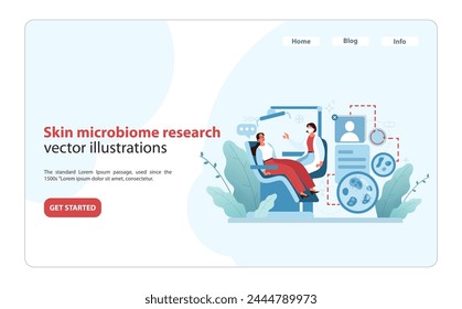 Skin microbiome research illustration. Exploring beneficial bacteria for skin health. Advancing skincare through scientific discovery. Vector illustration.