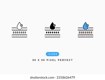 Skin Moisture Icon. Water Drop Absorption Symbol Stock Illustration. Vector Line Icons For UI Web Design And Presentation