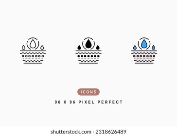 Skin Moisture Icon. Water Drop Absorption Symbol Stock Illustration. Vector Line Icons For UI Web Design And Presentation