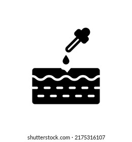 Skin Moisturizing with Essence Oil Silhouette Icon. Skin Spa Aromatherapy Treatment Black Pictogram. Drop Liquid Serum on Layers Skin Structure Icon. Isolated Vector Illustration.