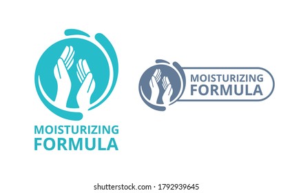 Skin Moisturizing Formula Pictogram  - Emblem For Anti-age And Anti Wrickles Cosmetics Marking - Gel Or Cream Drop And Woman Hanstructure - Vector Skincare Icon 