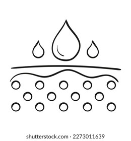 Skin mousturizing line icon. Skin layers with water drops. Vector