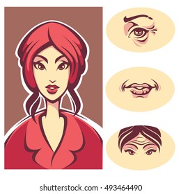 skin problem, beauty young lady and wrinkled woman skin, vector illustration