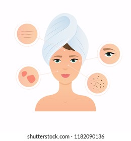Skin problems solution, home remedies. Skincare and dermatology concept. Flat design modern vector illustration concept.