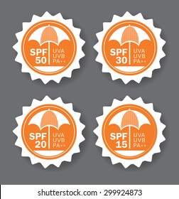 Skin protection badges. SPF, UV.