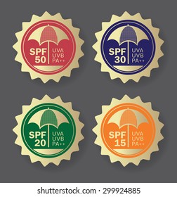 Skin protection badges. SPF, UV.