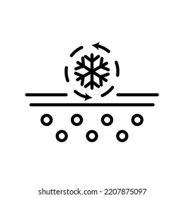 Skin protection from the cold line icon. Snowflake, arrows, moisturizing, nutrition, oily cream, spf, sunscreen, dermatology. Cosmetology concept. White background. Vector line icon for Business.