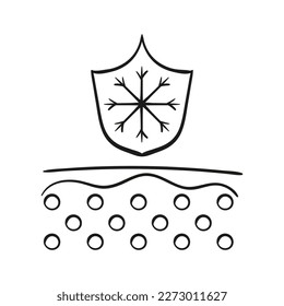 Skin protection from cold line icon. Skin layers with shield with snowflake. Vector