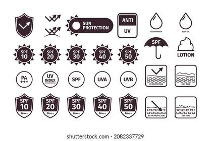 Skin protection. Cream for human dry skin care from sun uv connection moisturizing reflection q10 antioxidant liquids garish vector stylized technical icons