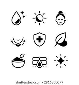 Skin Protection and Dermatological Benefits Solid Icons