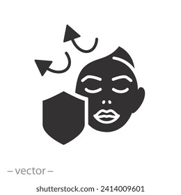 skin protection icon, face with shield, keep from external influences, flat symbol on white background - vector illustration