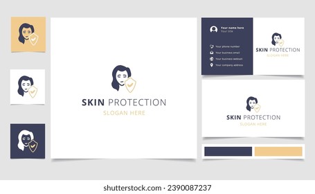Skin protection logo design with editable slogan. Branding book and business card template.