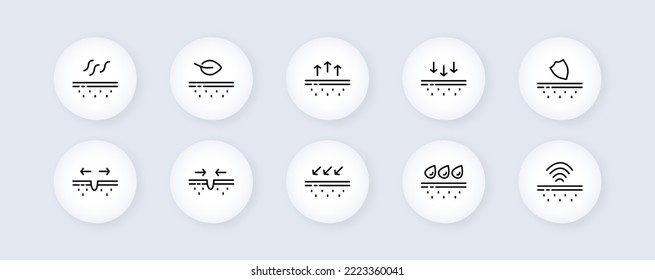 Icono de conjunto de protección de la piel. Humedecimiento, crema de mano, máscara para la cara, tratamiento acné, antiséptico, afeitado, humedad. Concepto de cuidado de la piel. Icono de línea de vector para negocios y publicidad