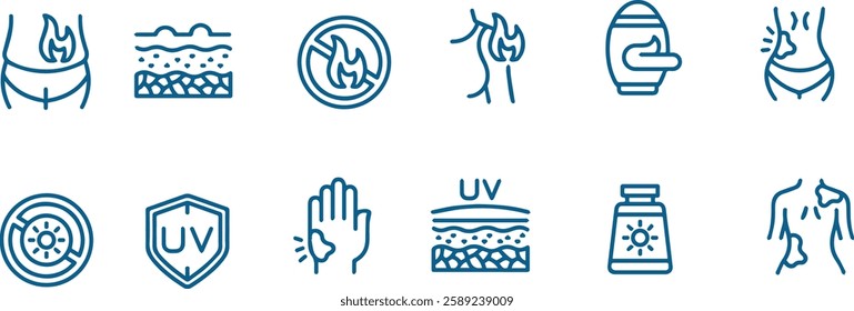 skin protection vector line icons set