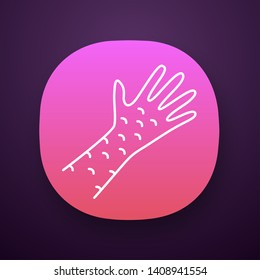 Skin rash, hives app icon. Urticaria, eczema, psoriasis UI/UX user interface. Rubeola, measles. Food, medication, allergy reaction, irritation. Web or mobile application. Vector isolated illustration