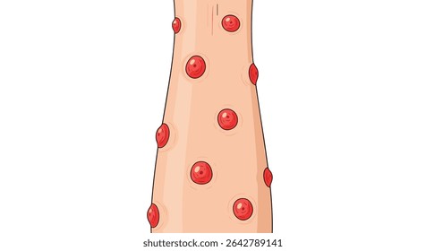 Ilustração da pele com pontos vermelhos mostrando problemas dermatológicos e possíveis alergias para olhar