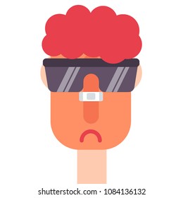Skin redness appear on face of man from sunburn. Isolated on white flat illustration about danger of Ultraviolet radiation.
