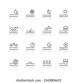 Skin related icons: thin vector icon set, black and white kit