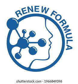 Skin Renew Formula Flat Icon - Emblem For Anti-age And Anti Wrickles Cosmetics Marking. Molecular Structure And Woman Face Silhouette - Vector Skincare Pictogram