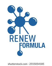 Skin renew formula flat label - emblem for anti-age and anti wrinkles cosmetics marking. Molecular structure and renew sign - vector skincare label