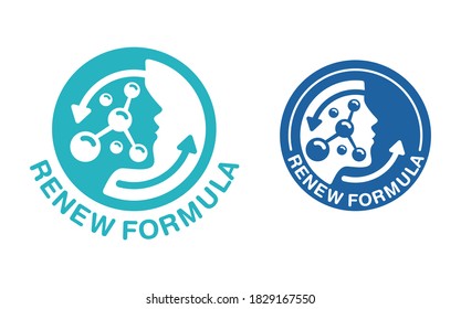 Skin Renew Formula Pictogram  - Emblem For Anti-age And Anti Wrickles Cosmetics Marking - Molecular Structure And Woman Face Silhouette  - Vector Skincare Icon 