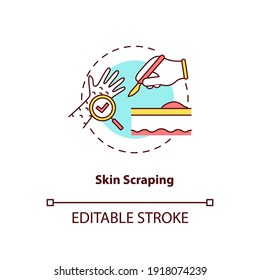 Skin scraping concept icon. Lab sample idea thin line illustration. Obtaining superficial dead layers. Diagnosis fungal skin infections. Vector isolated outline RGB color drawing. Editable stroke