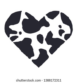 Сow skin in shape of heart. Trendy animal print. Fashion vector illustration.