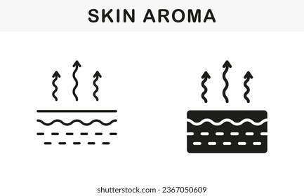 Skin Structure and Arrows Up Moisture, Aroma Symbol Collection. Moisture Evaporation of Skin Line and Silhouette Black Icon Set. Skin Water Loss Pictogram. Isolated Vector Illustration.